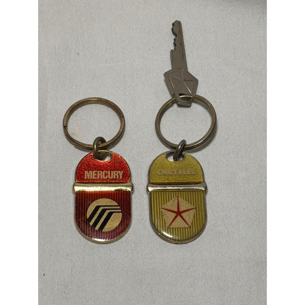 Vintage Mercury and Chrysler Keychain Lot Automotive Pentastar Logo Red Gold